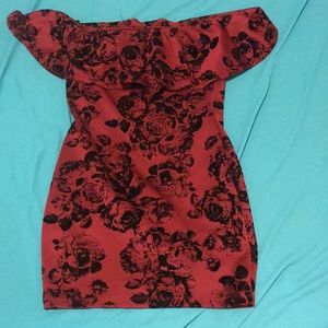 Red and black off the shoulder mini dress